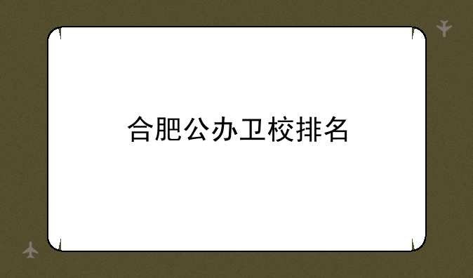 合肥公办卫校排名