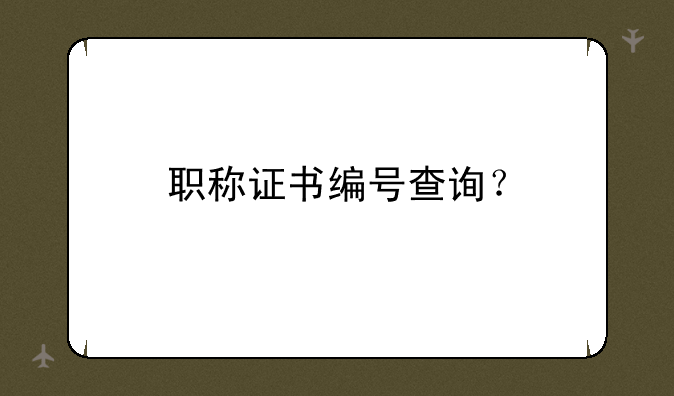 职称证书编号查询？