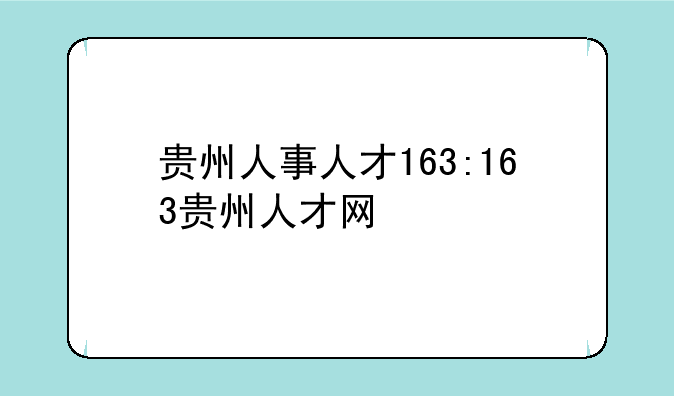 贵州人事人才163:163贵州人才网
