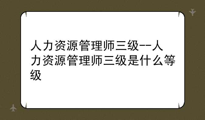 人力资源管理师三级--人力资源管理师三级是什么等级